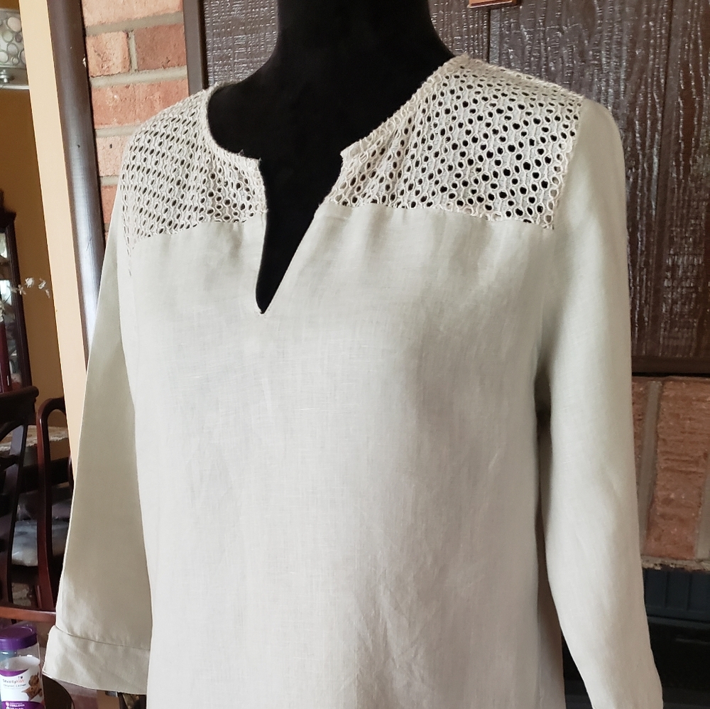 Ellen Tracy Tan Linen Tunic